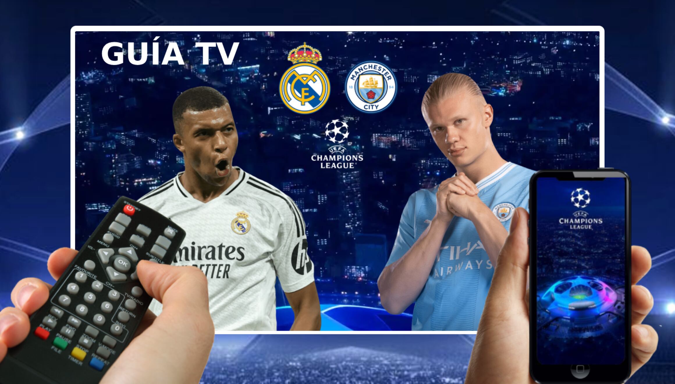 Lista de canales de televisión de diferentes canales del mundo para ver el partido Real Madrid vs. Manchester City este miércoles 19 de febrero desde el Santiago Bernabéu de Madrid, España (Foto: Canva.com / Noé Yactayo)