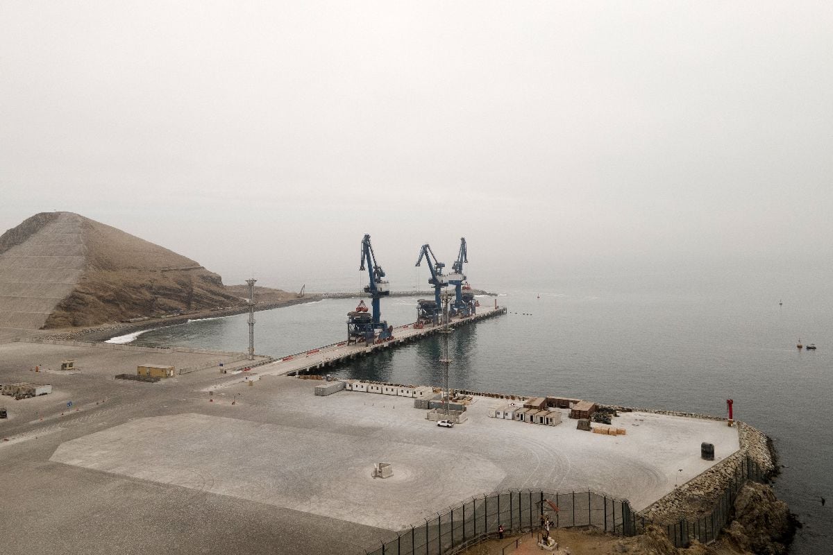 El puerto de Chancay en construcción en 2025. Fotógrafo: Alessandro Cinque/Bloomberg