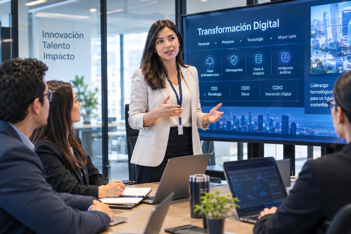 En RG Principal, aproximadamente 30% de los perfiles colocados en roles ejecutivos de tecnología son mujeres, según Carolina Cueto. Foto: Composición Gestión/ Chat GPT.