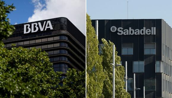 El banco español BBVA y el Banco Sabadell Fotógrafo: Dani Pozo; José Lago/AFP/Getty Images