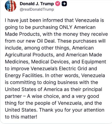 Mensaje de Donald Trump en sus redes.