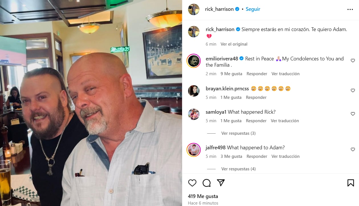 El mensaje de Rick Harrison para despedirse de su hijo Adam en las redes sociales (Foto: Rick Harrison / Instagram)