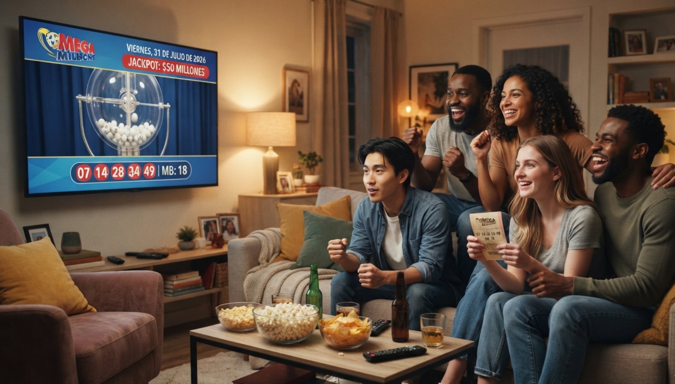 El jackpot del Mega Millions de 800 millones reventó en el sorteo del martes 28 de julio, por lo que el premio mayor se reinició y arranca desde 50 millones para el sorteo del viernes 31 de julio. | Imagen creada por Gestión Mix utilizando la IA de Gemini / Composición GEC