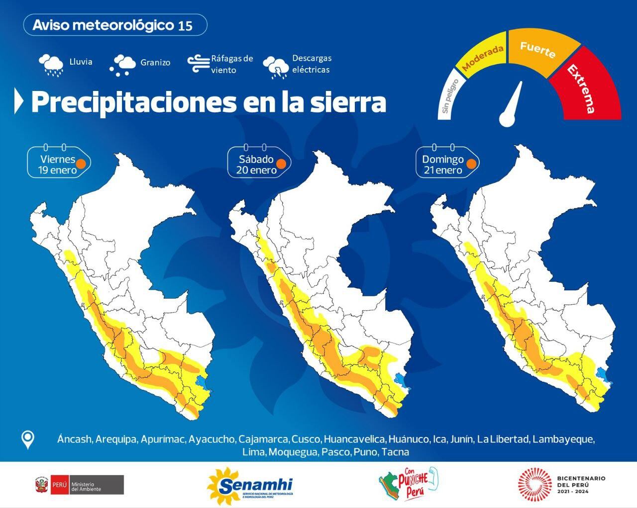 Del 19 al 21 de enero, se registraran nieve, granizo, aguanieve y lluvia en la sierra.
