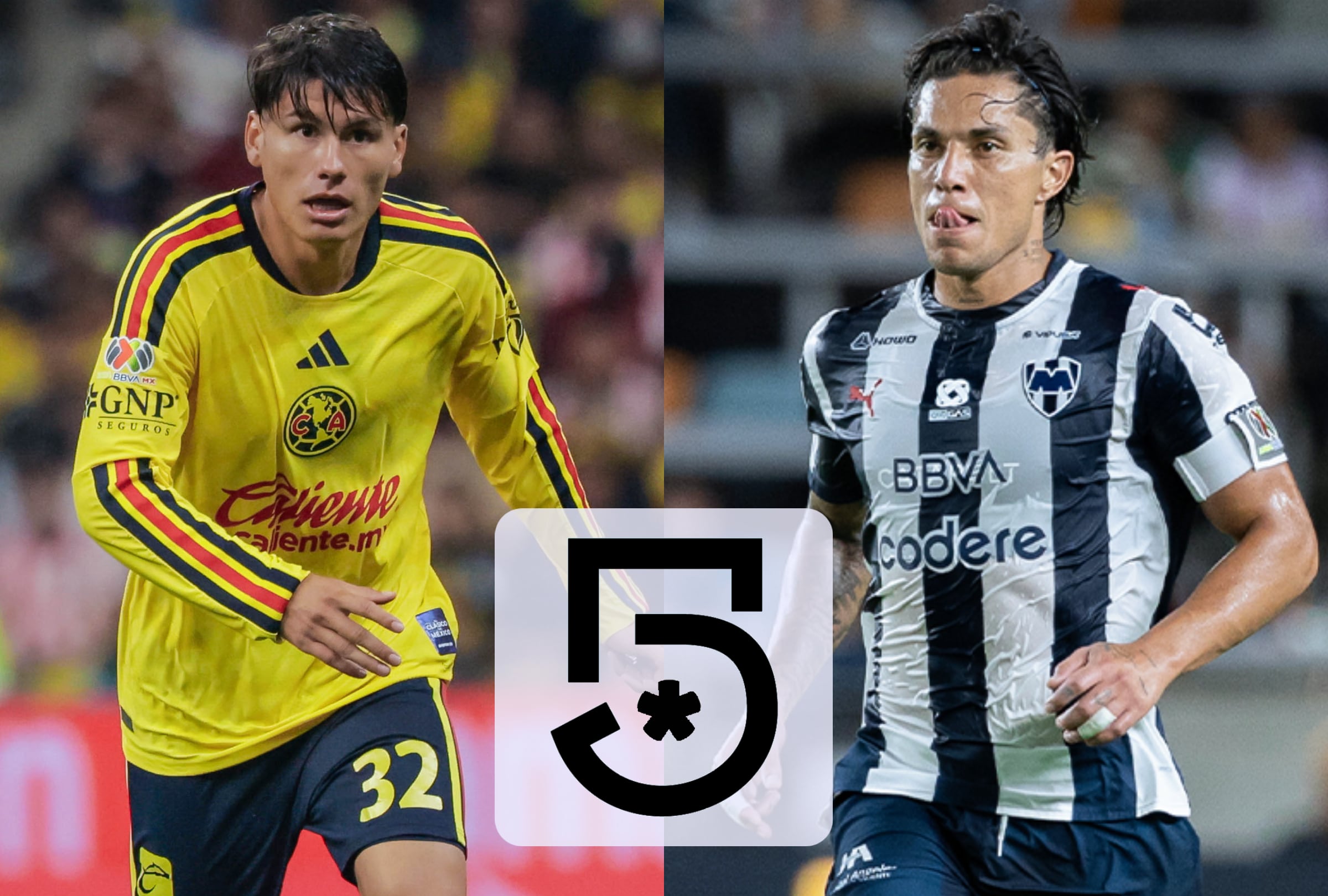 Señal abierta del Canal 5 y TUDN en vivo y en directo, para ver América vs. Monterrey GRATIS, este sábado 10 de octubre, por la Jornada 11 del Torneo Apertura 2026 de la Liga MX. (Foto: Imagen creada por El Comercio MAG / @clubamerica / @rayados)