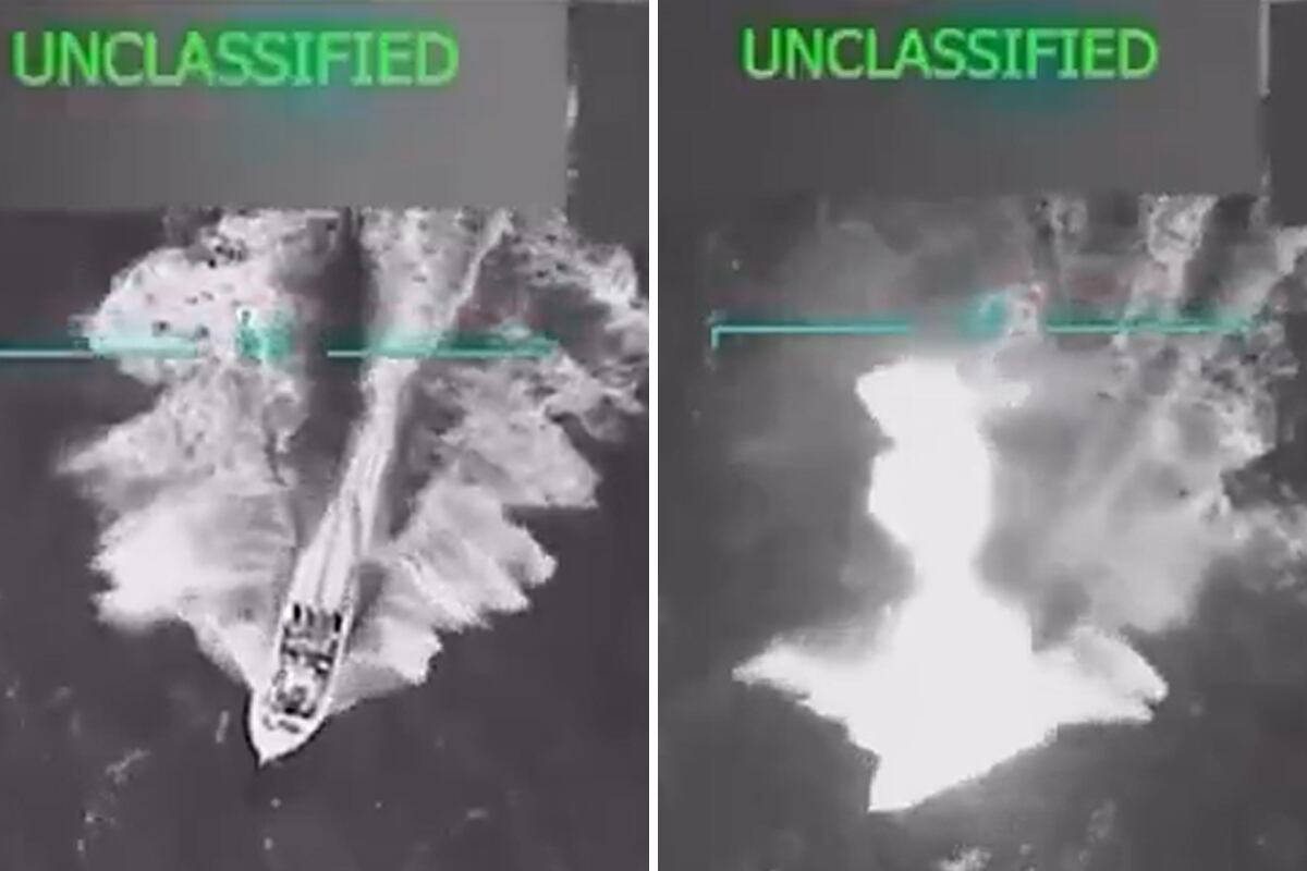 Un navío "narcoterrorista" procedente de Venezuela, que fue derribado por las Fuerzas Armadas de Estados Unidos en aguas del Caribe, el 2 de septiembre de 2025. (Captura de video)