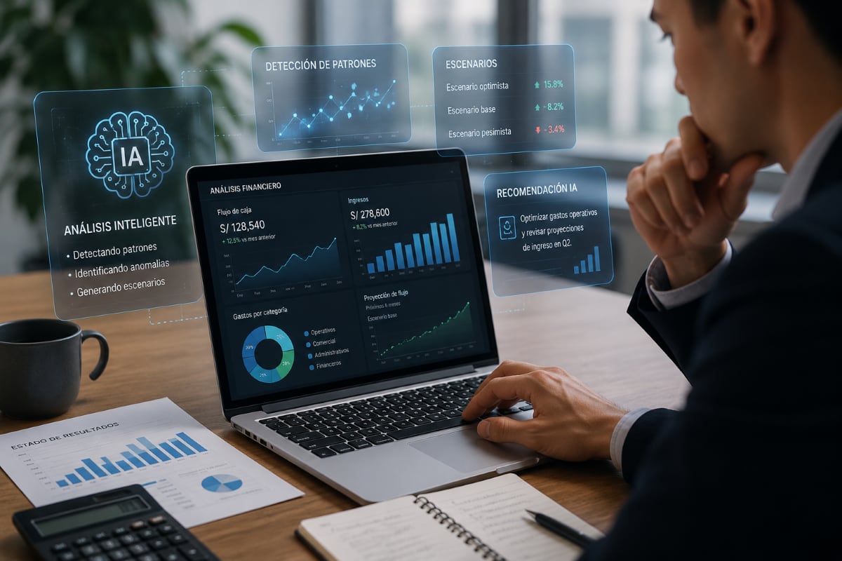 La IA puede agilizar las finanzas de una pyme, pero expertos advierten qué decisiones deberían mantener supervisión humana. Foto: Composición Gestión.