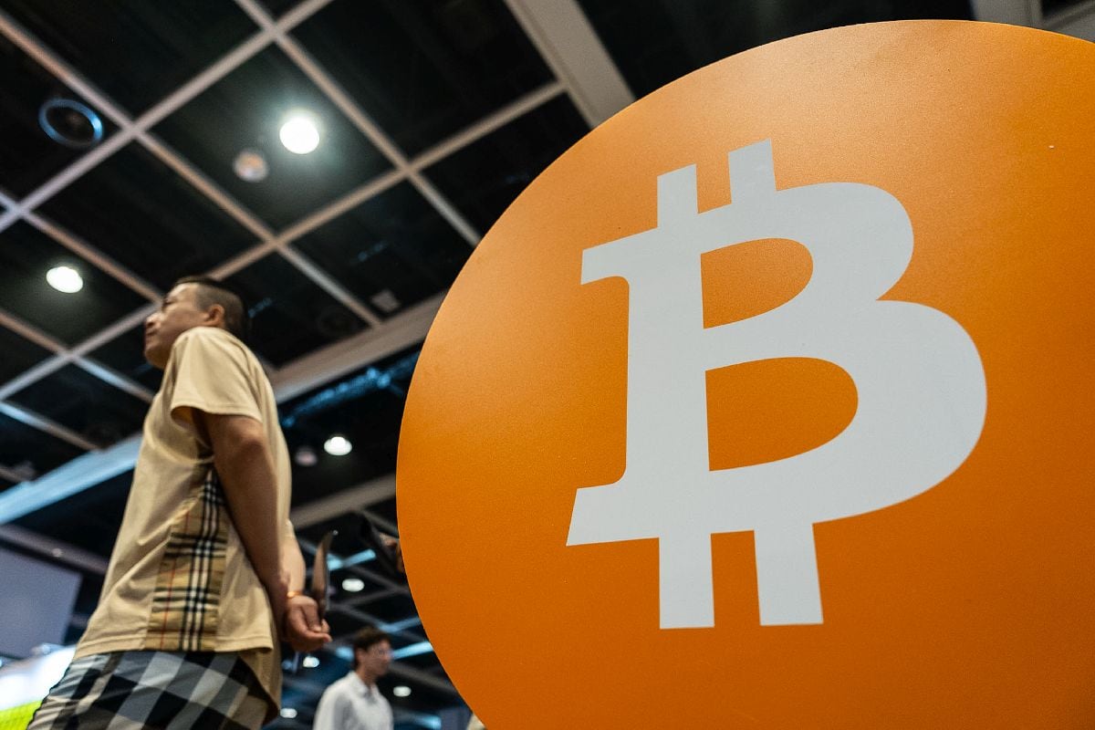A Bitcoin logo during the Bitcoin Asia conference in Hong Kong, China, on Thursday, Aug. 28, 2025. The conference runs through Aug. 29.