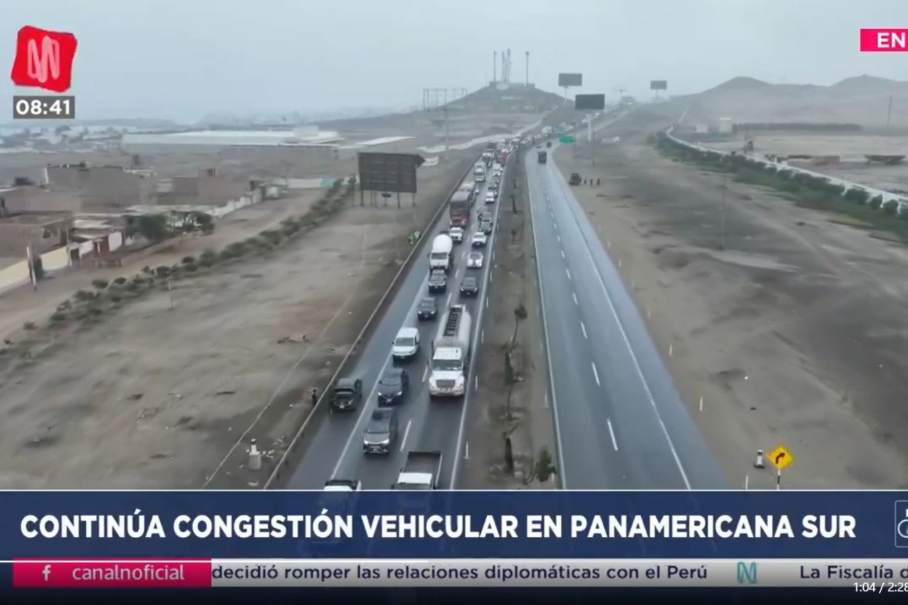Congestión vehicular en la Panamericana Sur. (Foto: Captura Canal N)