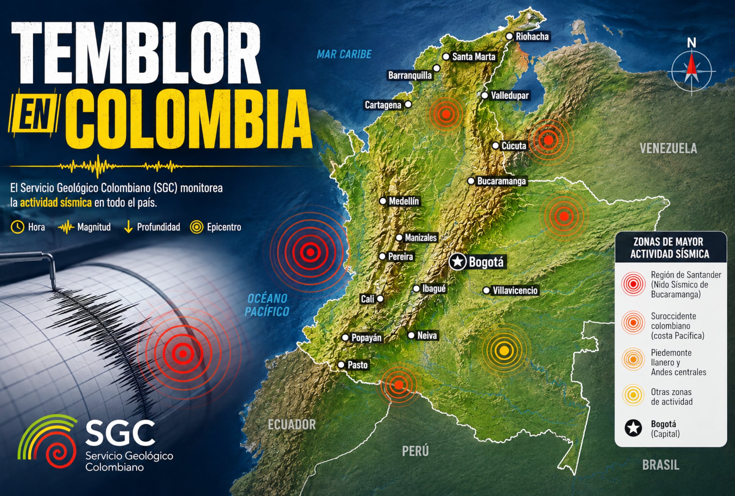 BOGOTÁ (COLOMBIA), 27/08/2026.- Te compartimos los datos sobre dónde y a qué hora fueron registrados los últimos temblores en Colombia este jueves 27 de agosto, así como su magnitud, profundidad y epicentro, según el reporte del Servicio Geológico Colombiano (SGC). FOTO DE NOÉ YACTAYO CON DATOS DEL SGC DE COLOMBIA