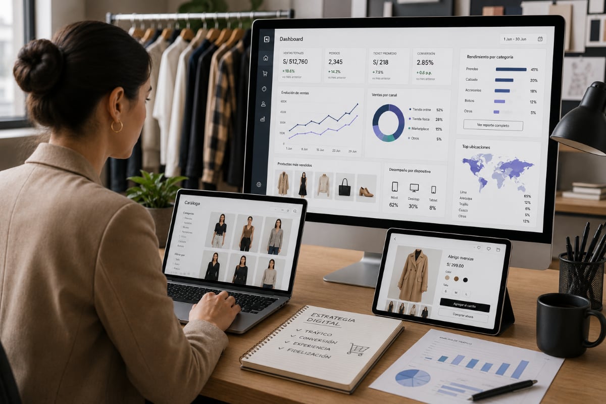 La transformación digital está redefiniendo la moda peruana: las marcas demandan perfiles capaces de gestionar e-commerce, datos y experiencia de cliente. Foto: Composición Gestión/ Gemini.