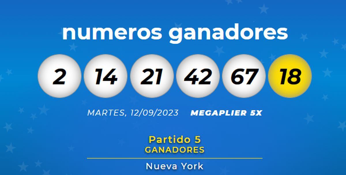 Números ganadores del 12 de septiembre (Foto: Mega Millions)