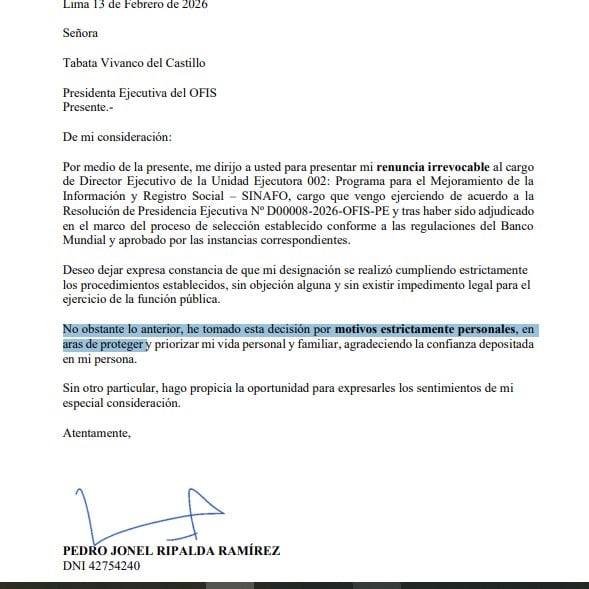 Exdirector de Qali Warma renuncia a cargo en unidad del Midis. Foto: SofíaLópez/ X.