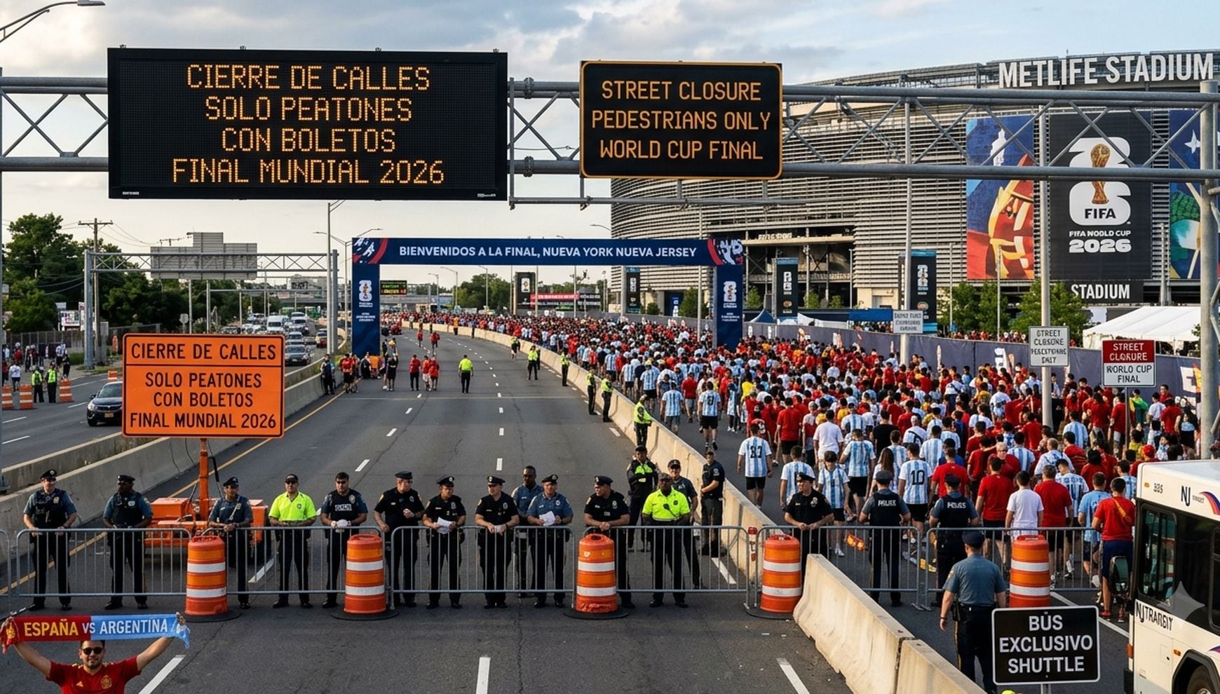 La final del Mundial no solo redefine las rutas hacia el estadio, también obliga a residentes, trabajadores y comercios a replantear sus desplazamientos y horarios en la ciudad (Foto: Imagen creada por Gestión MIX usando Gemini)