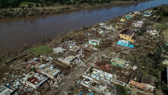 Vista aérea del Arroio do Meio tras las devastadoras inundaciones que asolaron la región en el estado de Rio Grande do Sul, Brasil. © Nelson ALMEIDA / AFP/Archivos