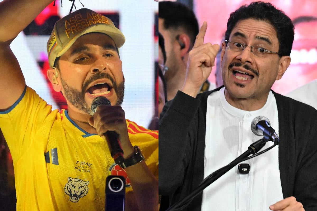 Imagen de los dos candidatos colombianos, Abelardo de la Espriella e Iván Cepeda, que pasaron a la segunda vuelta de las Elecciones presidenciales de Colombia. Foto: Rodrigo Buendía / Raúl Arboleda / AFP