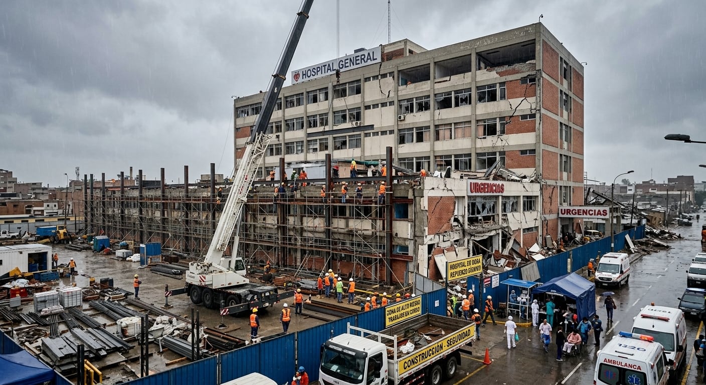 El costo de reforzar hospitales se enfrenta a otro escenario: reconstrucción, traslado de pacientes, reposición de equipos y servicios alternativos tras un desastre. Foto: Creada con IA Gemini.