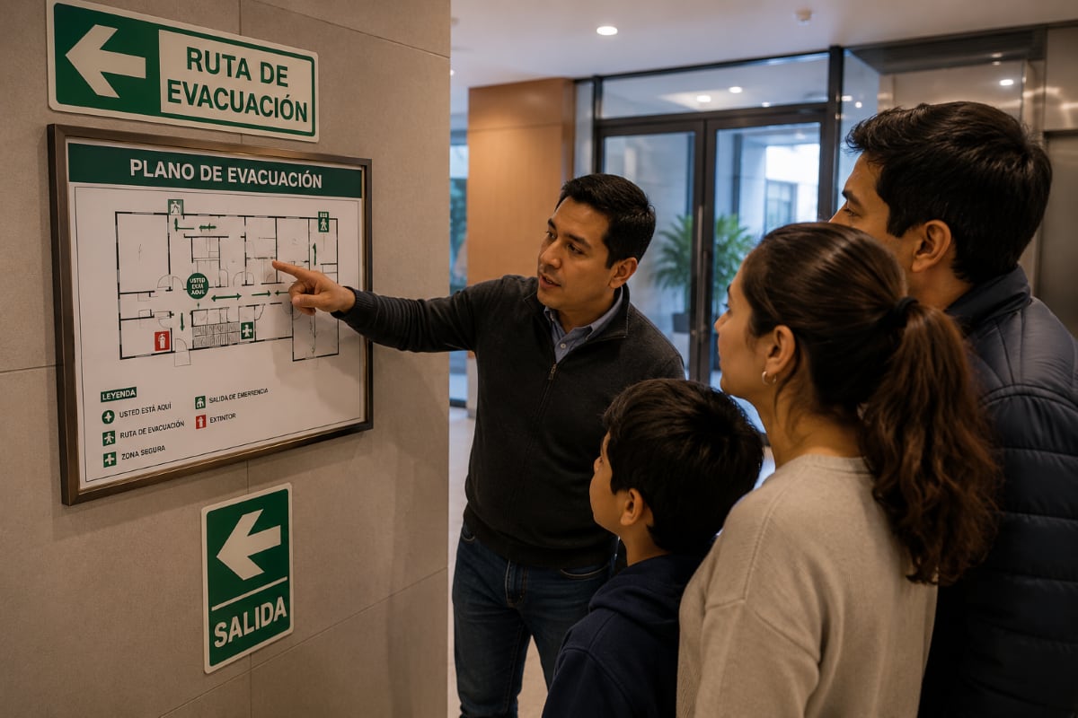 Identificar con anticipación las rutas de evacuación y las zonas seguras del edificio permite actuar con mayor rapidez y reducir riesgos durante un terremoto. Foto: Composición Gestión/ Gemini.