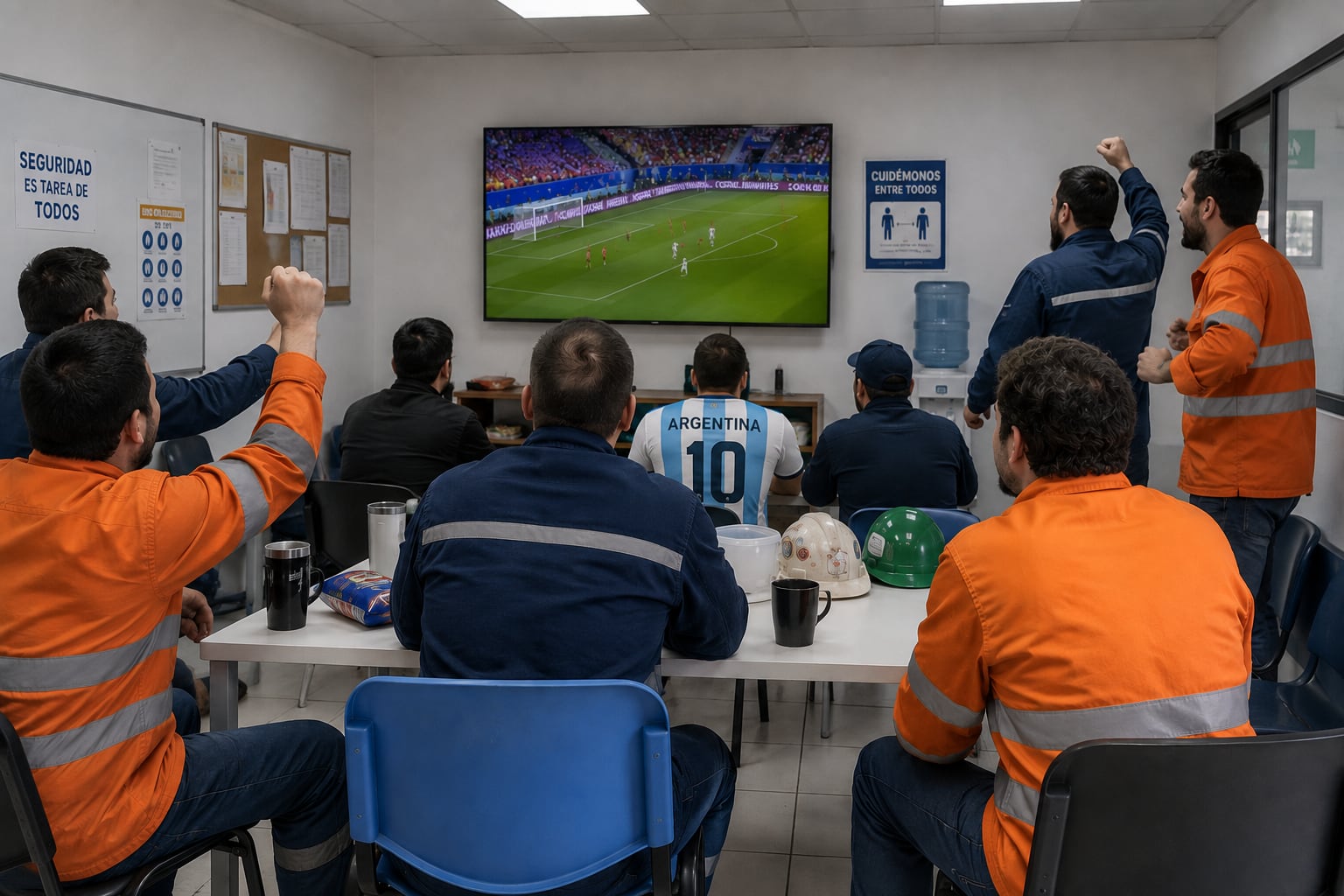 El poder llevar o no al trabajo camisetas de las selecciones del Mundial debe estar regulado por el empleador. Imagen: ChatGPT.