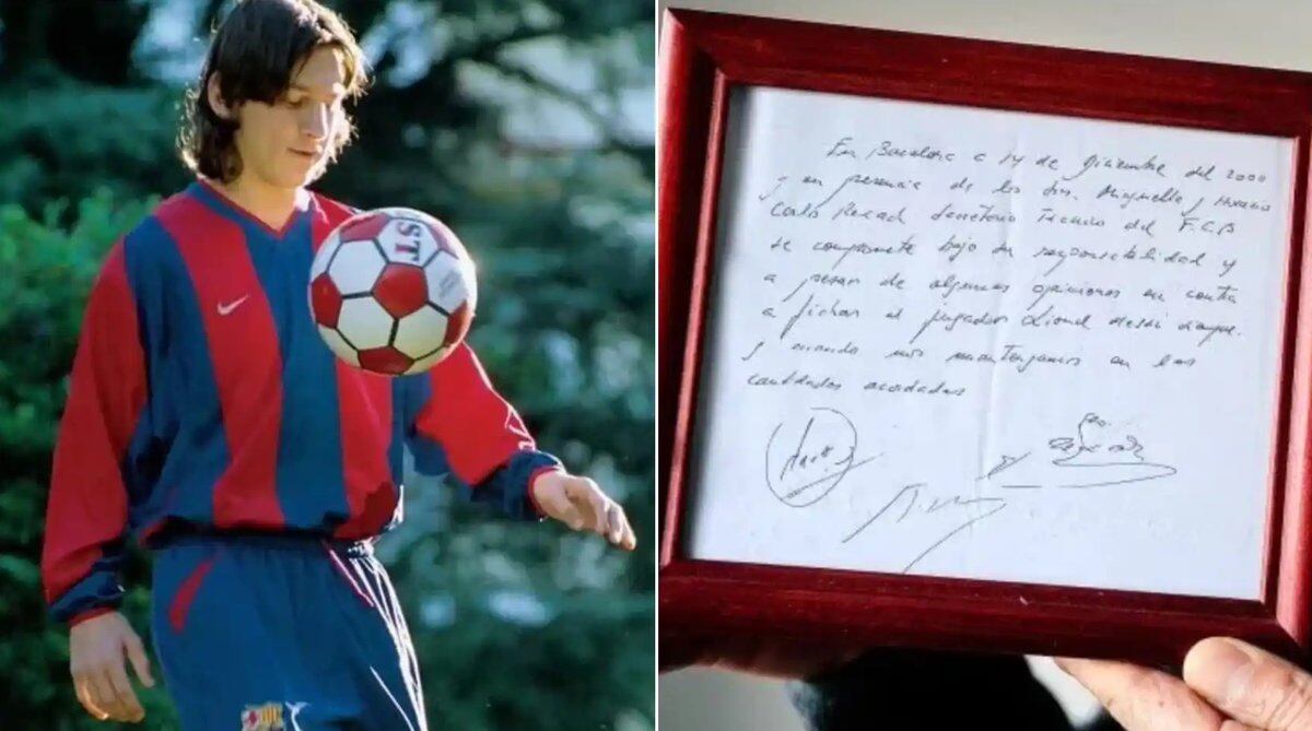 La servilleta fue firmada en aquel momento por Carles Rexach, entonces secretario técnico del Barça, y los agentes Josep Maria Minguella y Horacio Gaggiogli. (Foto: Difusión)