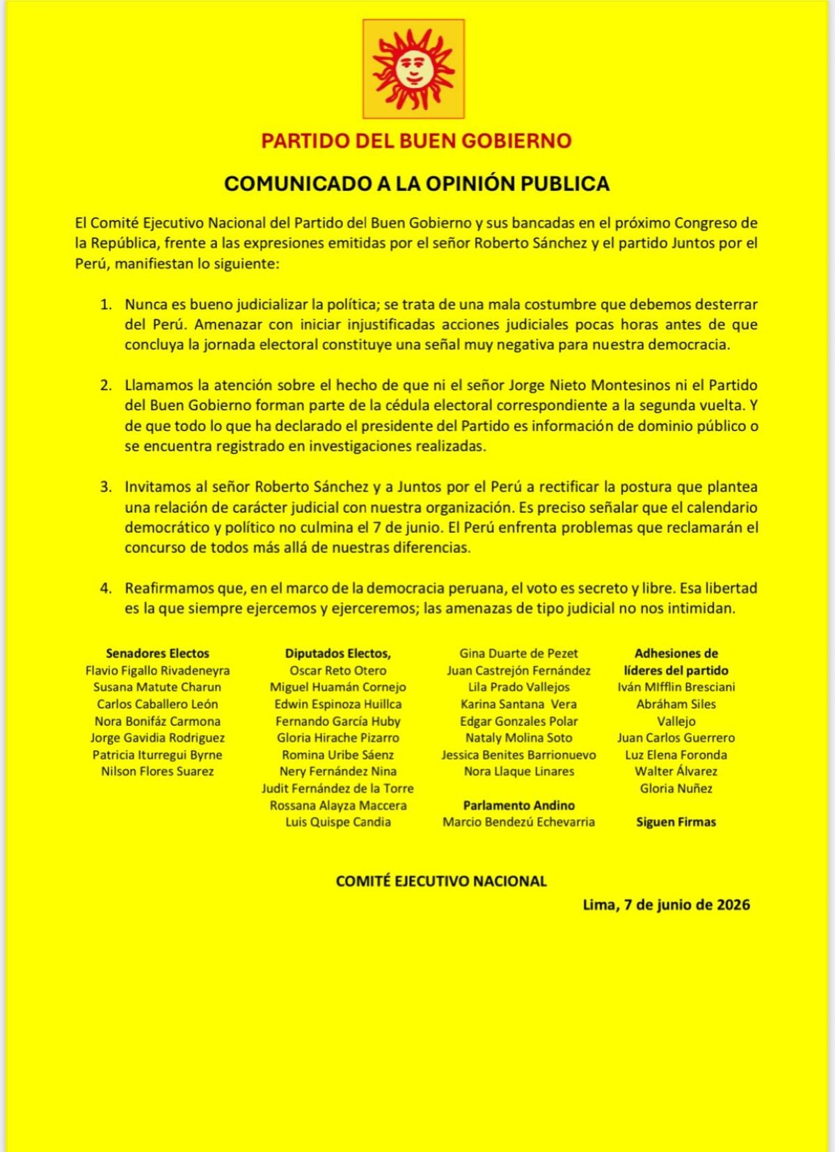 Comunicado de Jorge Nieto.