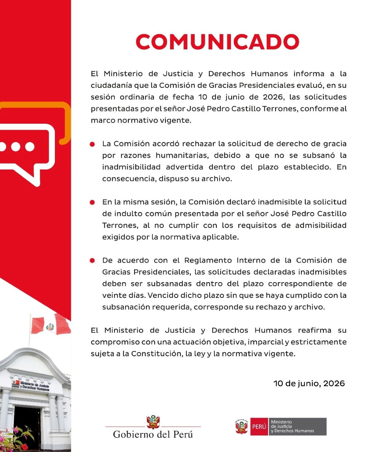 Comunicado del Minjus. Foto: X.