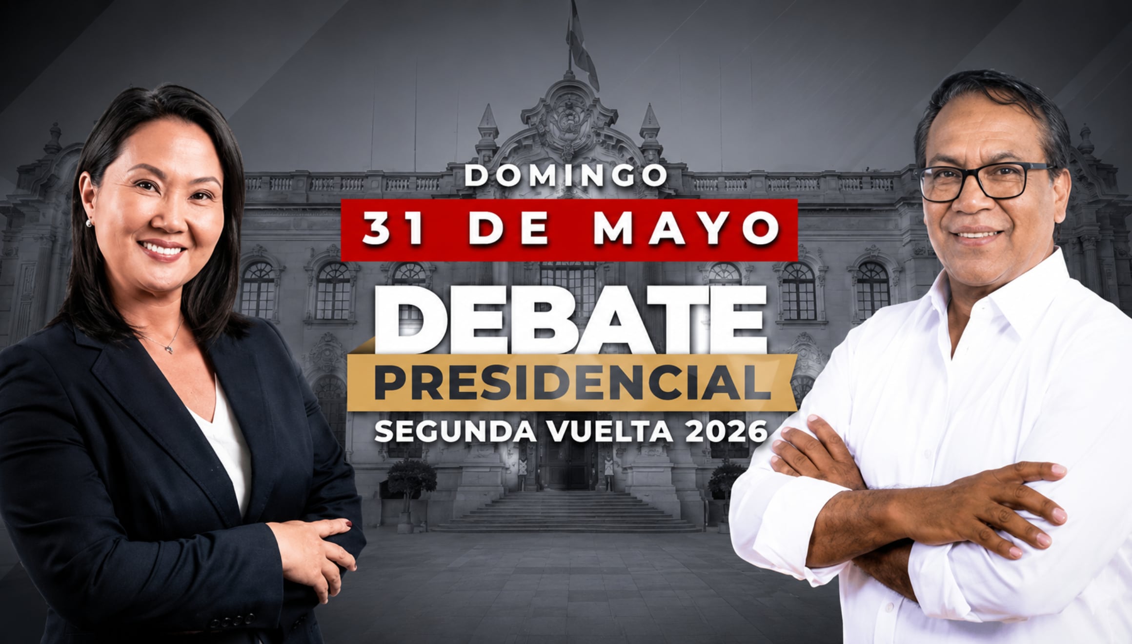 Transmisión en directo del debate presidencial de segunda vuelta del JNE 2026 hoy, 31 de mayo. Siga la cobertura periodística, el horario oficial y los canales de televisión abierta para ver el evento gratis. | Crédito: JNE / Imagen editada por Gestión Mix utilizando la IA de Chat GPT