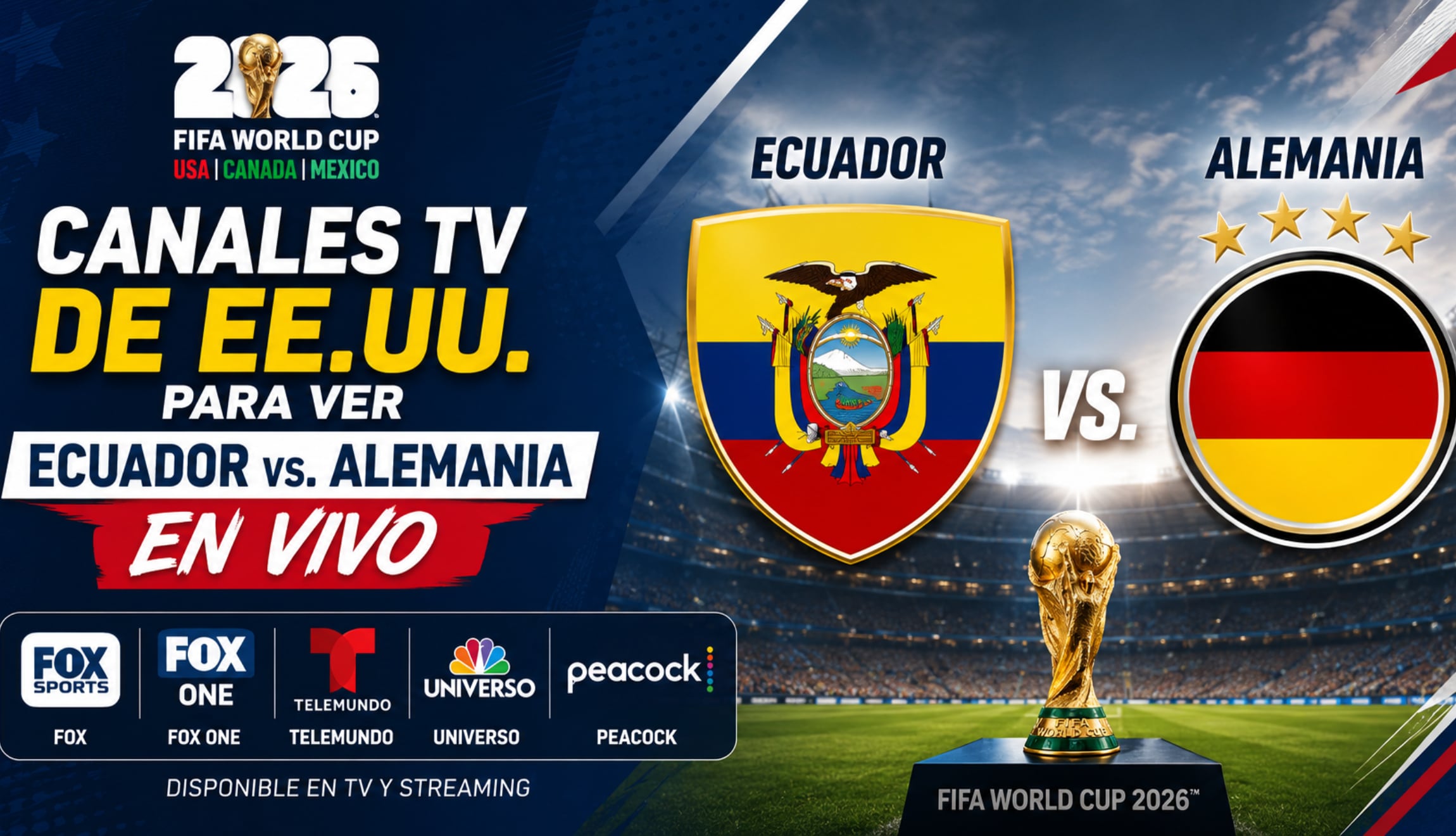Consulta los canales desde EE.UU. para ver la transmisión de Ecuador vs. Alemania EN VIVO y EN DIRECTO, este jueves 25 de junio de 2026, por la Jornada 3 del Mundial. (Foto: Imagen creada por Gestión Mix utilizando la IA de Chat GPT)