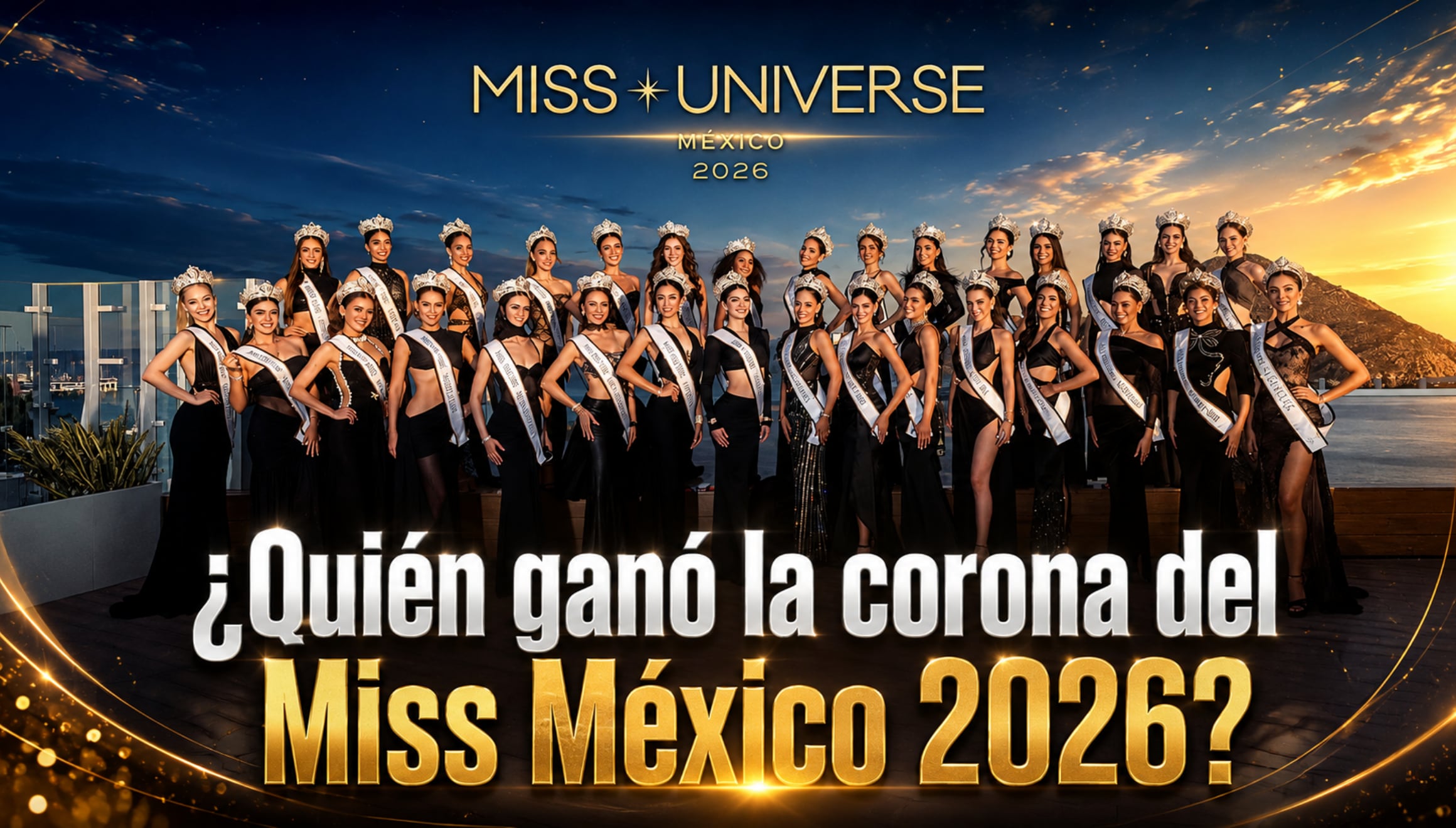 La ganadora de Miss México 2026 porta la banda y la corona oficial sobre el escenario principal tras anunciarse el resultado final del certamen de belleza nacional. | Crédito: Miss Universe México / Facebook / Composición Gestión Mix