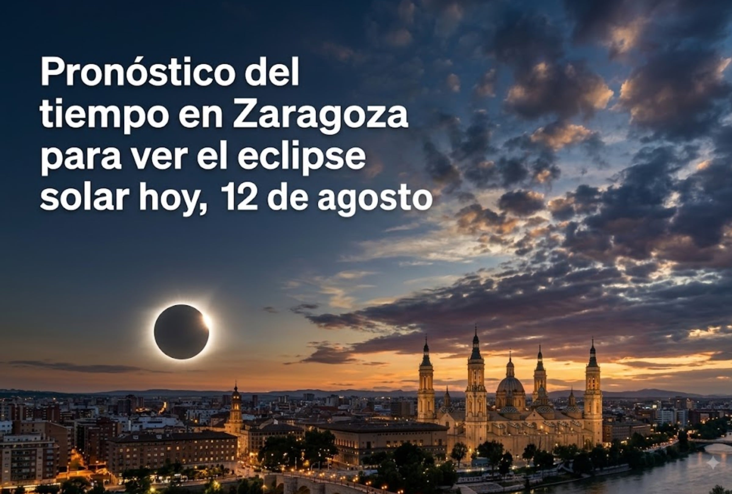 Pronóstico del tiempo en Zaragoza durante el eclipse solar que se realizará este miércoles 12 de agosto. FOTO: Imagen creada con la IA de Gemini.