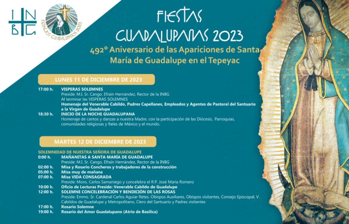 Programación de las festividades por el día de la Virgen de Guadalupe (Foto: Basílica de Guadalupe / X)