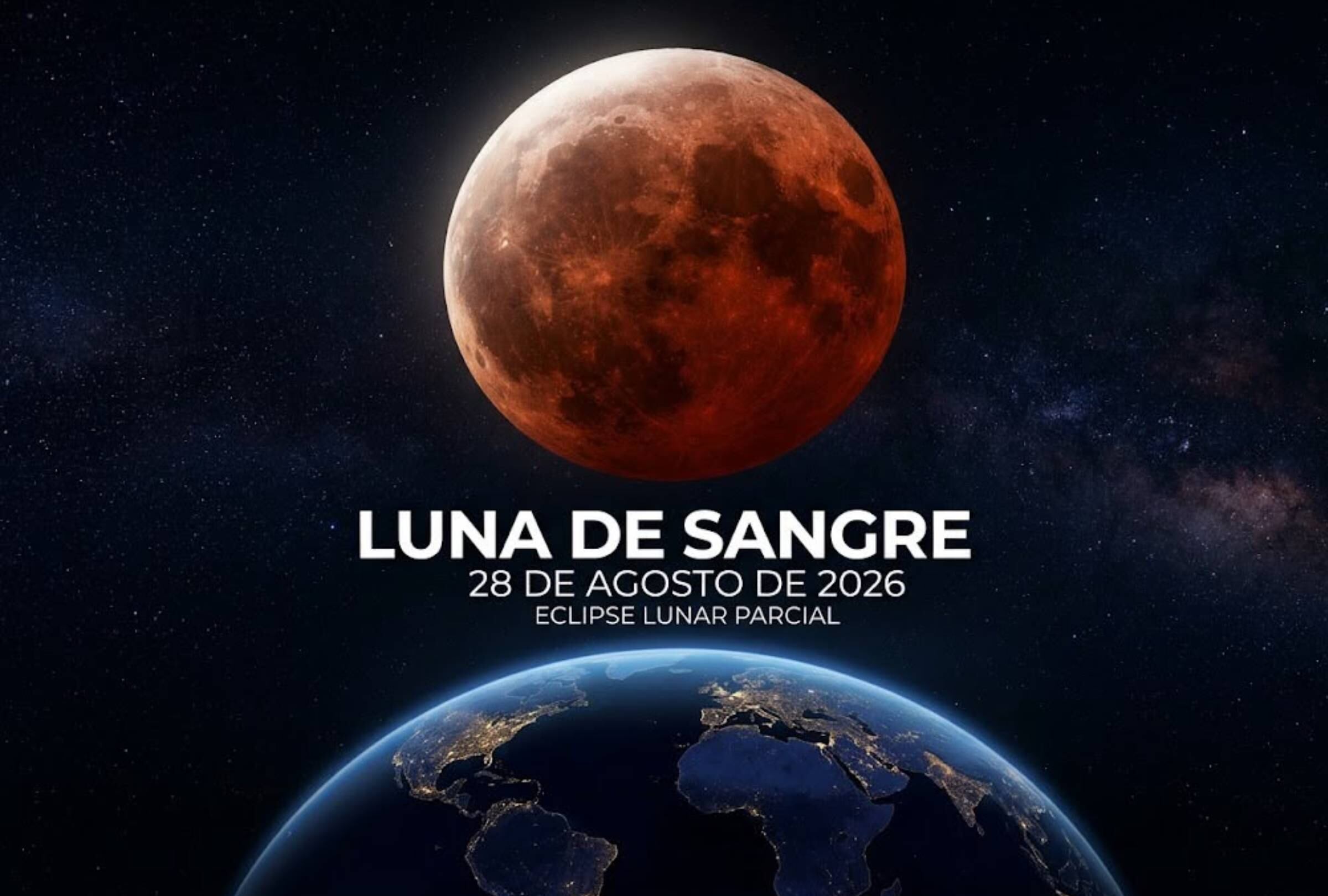 Te contamos todos los detalles sobre el eclipse lunar parcial que se realizará entre la noche del jueves 27 de agosto y la madrugada del viernes 28 de agosto, según la zona horaria de tu país. FOTO: Imagen creada por la IA de Gemini.