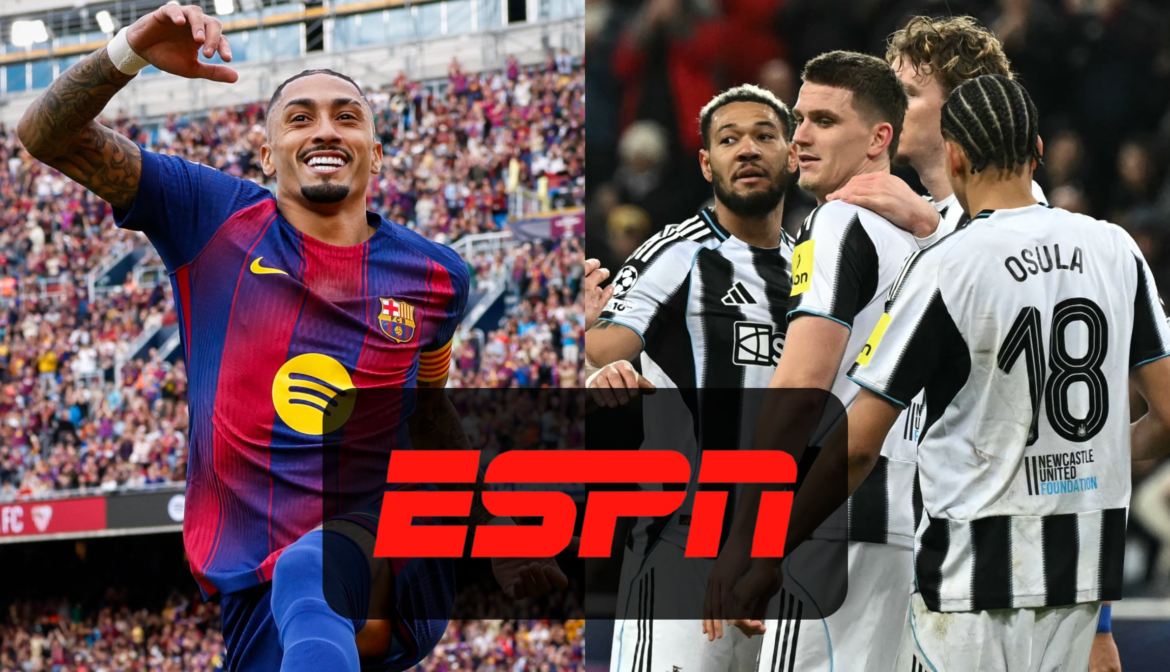 Señal de ESPN y Disney Plus para ver el partido de FC Barcelona vs. Newcastle United, por los octavos de final de vuelta de la UEFA Champions League 2026. (Fotos: AFP / Composición Gestión Mix)