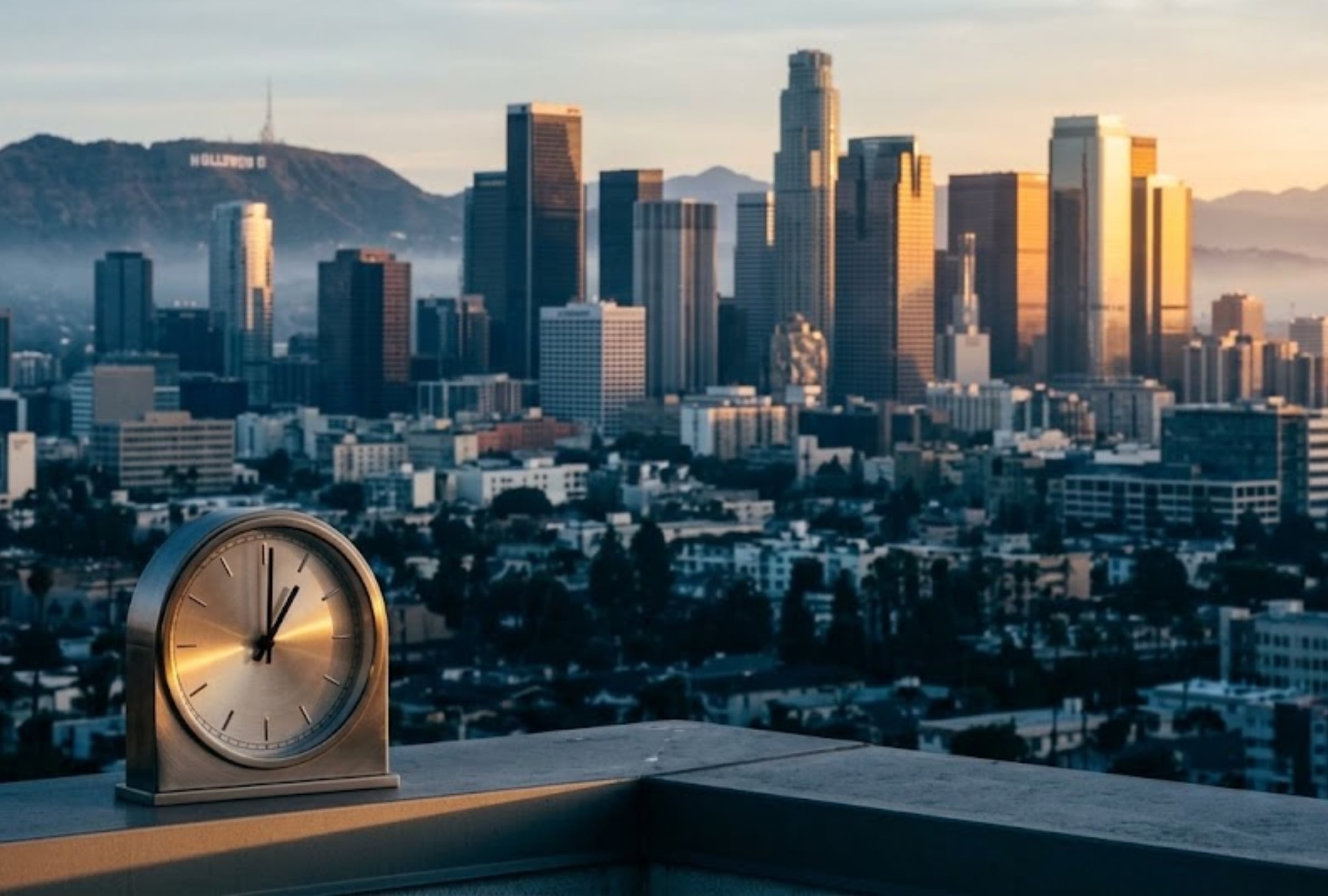 LOS ÁNGELES, CALIFORNIA (ESTADOS UNIDOS). El cambio de horario en California será el 1 de noviembre de 2026. Descubre cuándo atrasar el reloj y qué hora marcarán Los Ángeles y San Francisco. FOTO: Imagen creada con la IA de Gemini.