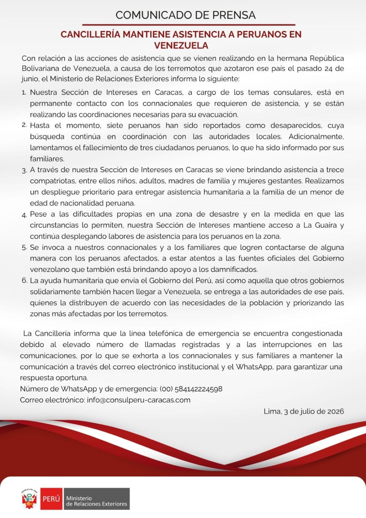 Comunicado de Cancillería. Foto: X.