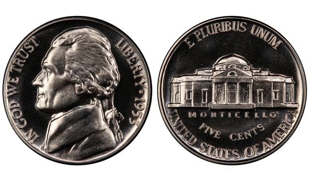 ¿Cuánto vale la moneda de 5 centavos de 1953 conocida como la Jefferson Nickel?