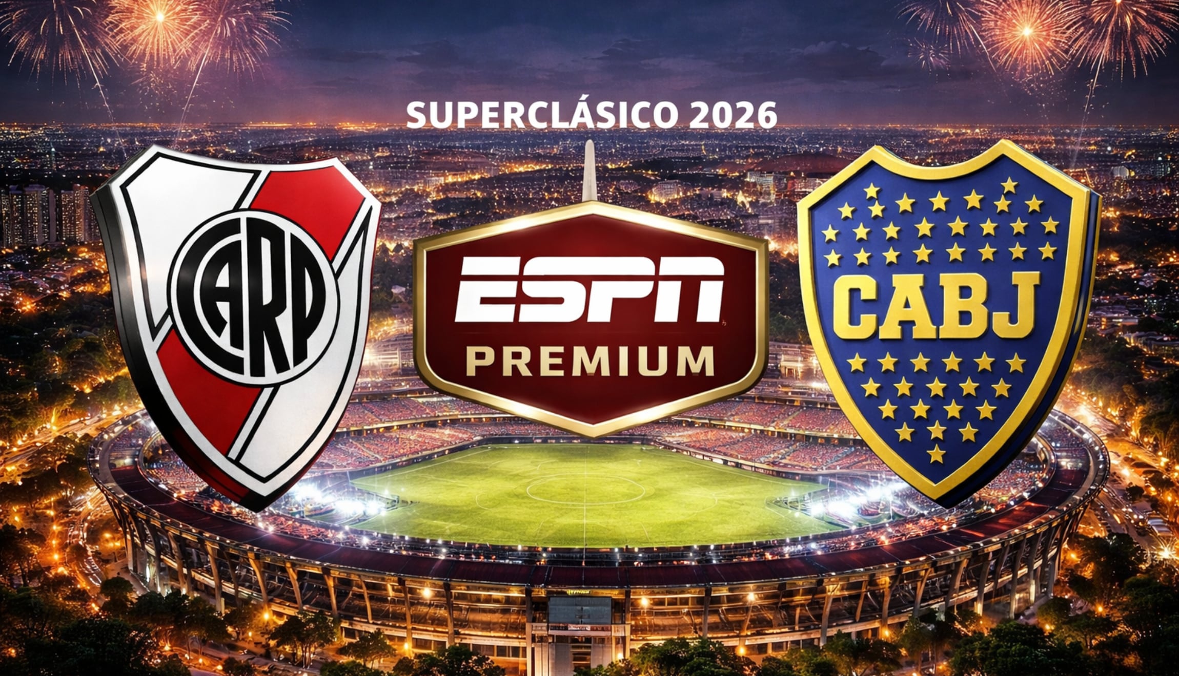 Transmisión de ESPN Premium solo para Argentina, para ver Boca vs. River en directo por el Superclásico 2026, este domingo 19 de abril desde el Estadio Monumental. (Foto: Imagen creada por Gestión Mix utilizando la IA de Gemini)