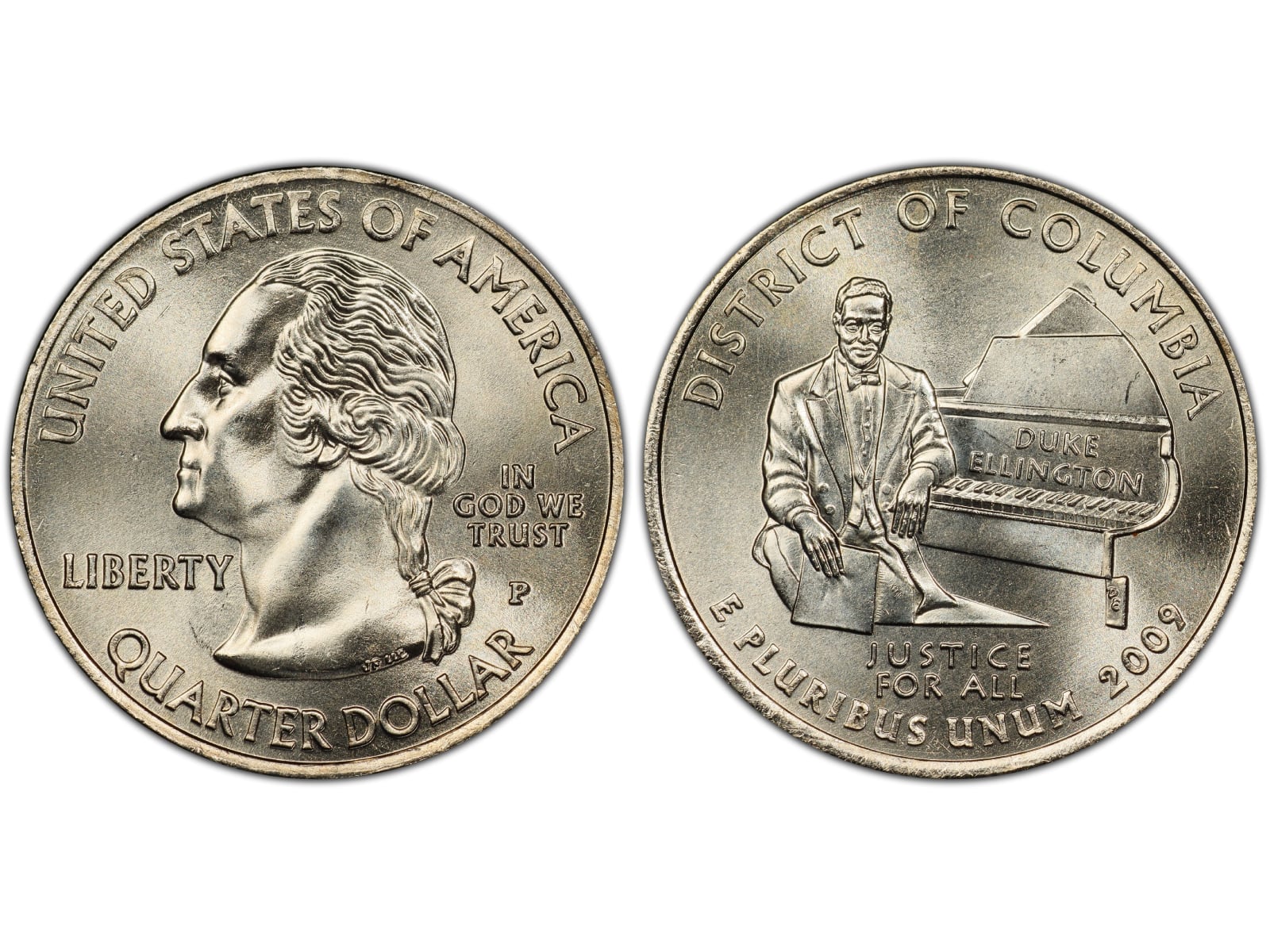 La moneda de 25 centavos de 2009 del distrito de Columbia ha ido adquiriendo mucho valor entre los coleccionistas numismáticos, quienes desembolsarían hasta miles de dólares por obtenerla (Foto: PCGS)