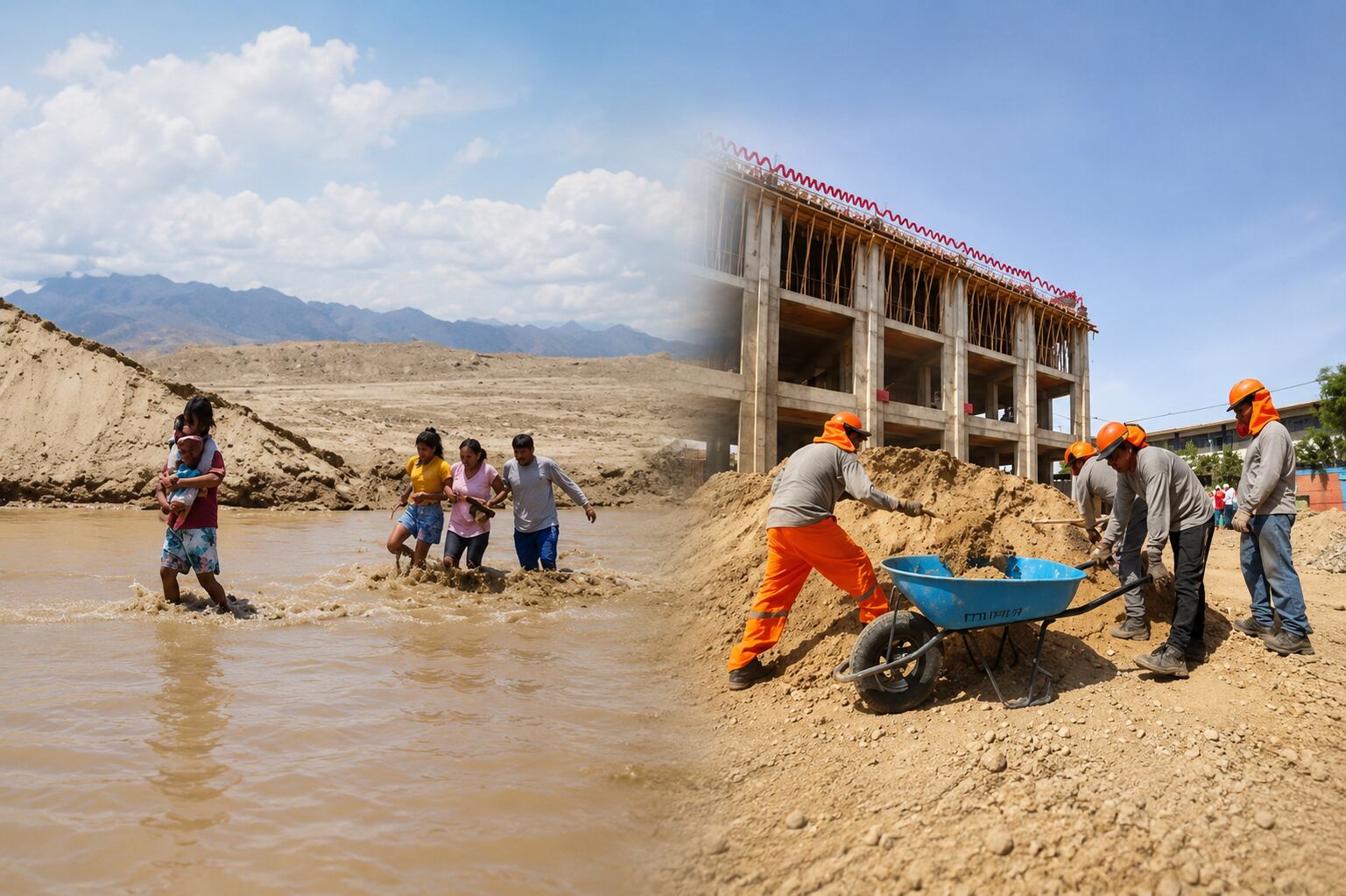 El impacto de El Niño en construcción, materiales, logística e infraestructura del país. (Foto: composición de ChatGPT con imágenes de Agencia Andina)