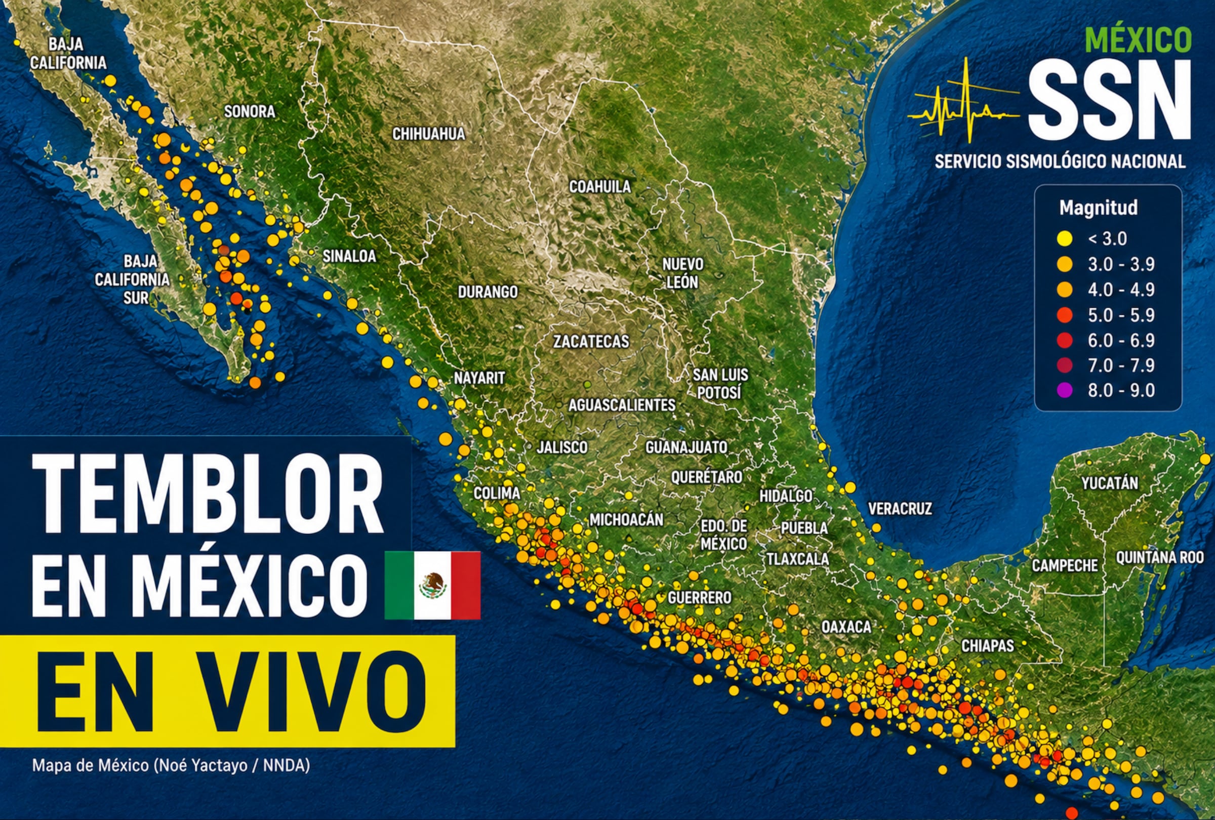 CIUDAD DE MÉXICO (MÉXICO), 23/08/2026.- Te comparto los datos exactos sobre dónde y a qué hora fue el último temblor registrado hoy en Oaxaca, Jalisco, Guerrero, Colima, Chiapas y otros estados de México, según el reporte del Servicio Sismológico Nacional (SSN). FOTO DE NOÉ YACTAYO CON DATOS DEL SERVICIO SISMOLÓGICO NACIONAL (SSN)