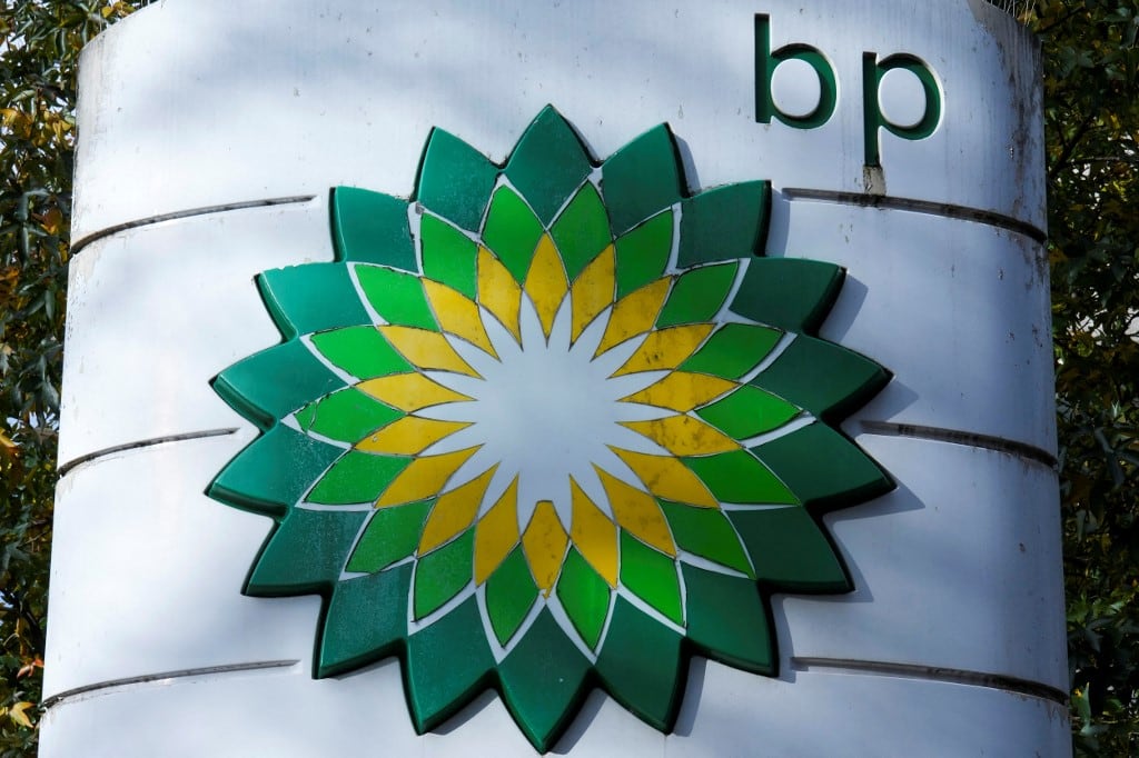 This photo taken on January 30, 2026 shows the logo of multinational oil and gas company BP, at a petrol station in London. BP is set to announce its full-year results on February 10. (Photo by CARLOS JASSO / AFP)