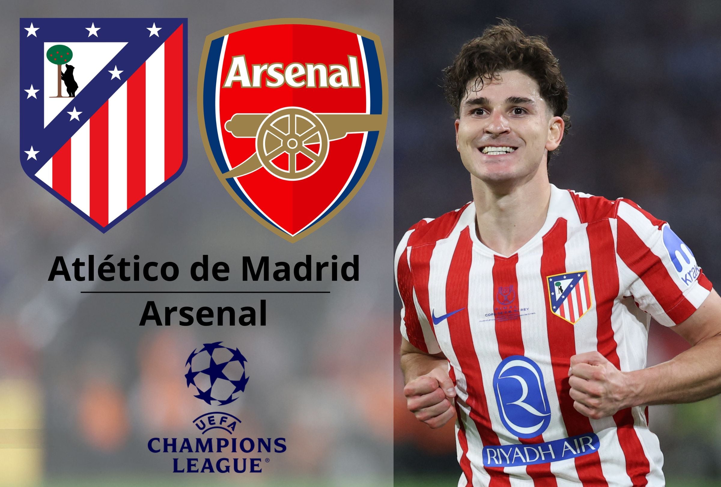 Conoce la hora de inicio para ver el partido de Julián Álvarez entre Atlético de Madrid vs. Arsenal por la UEFA Champions League 2026. (Foto: Thomas COEX / AFP / Composición Mag)