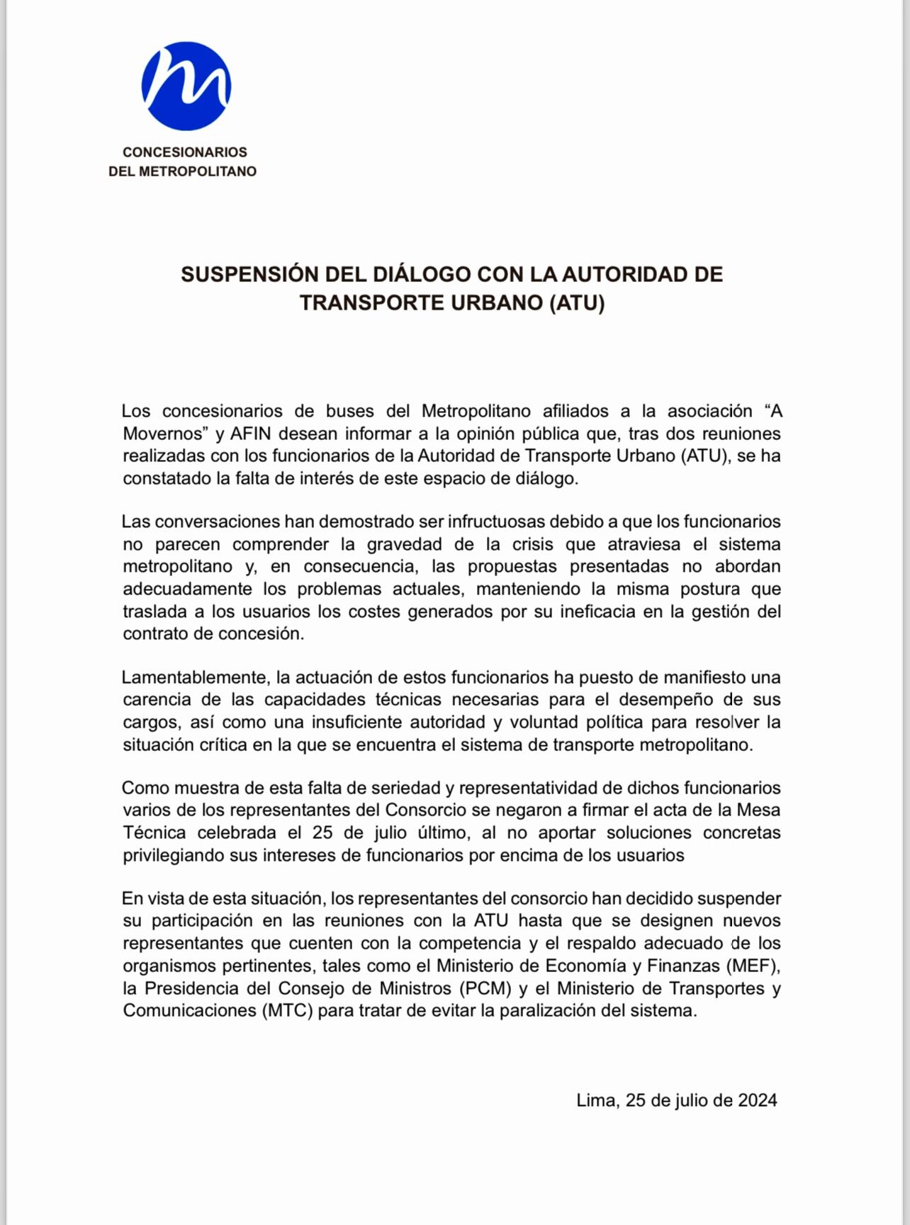 Aspec se pronuncia ante solicitud de concesionarios del Metropolitano. Foto: Aspec