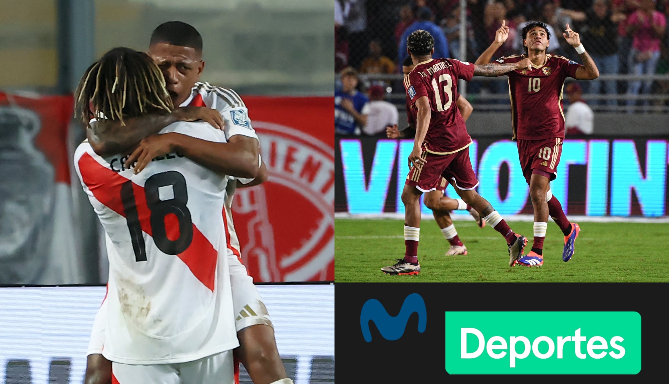 Cobertura oficial de Movistar Deportes para mirar el partido Perú vs. Venezuela este martes 25 de marzo desde el Estadio Monumental Maturín por la fecha 14 de las Eliminatorias 2026. (Fotos: AFP / Composición: Mix)