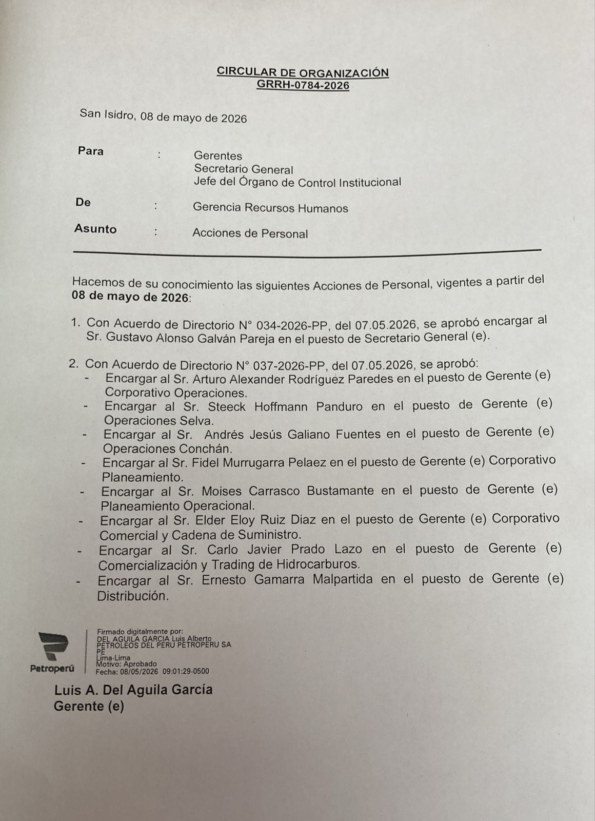 Circular de Petroperú, a la que tuvo acceso Gestión.