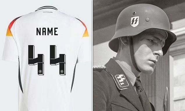 Número 44 de camiseta alemana y símbolo nazi de SS.