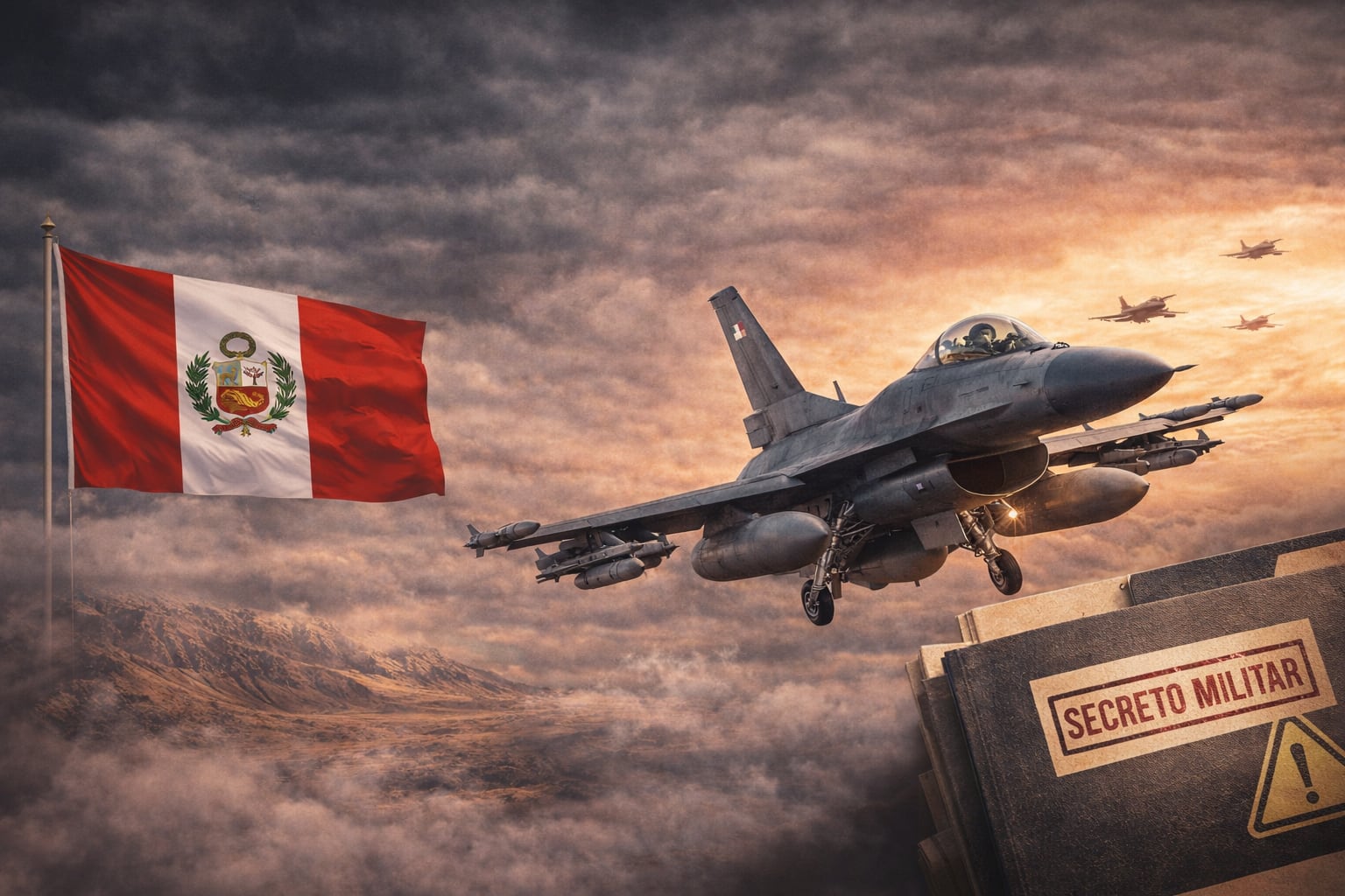 Compra de aviones de combate para la FAP pasa por un nuevo proceso. Esta vez bajo la modalidad de compra bajo "secreto militar". Foto: Composición IA.