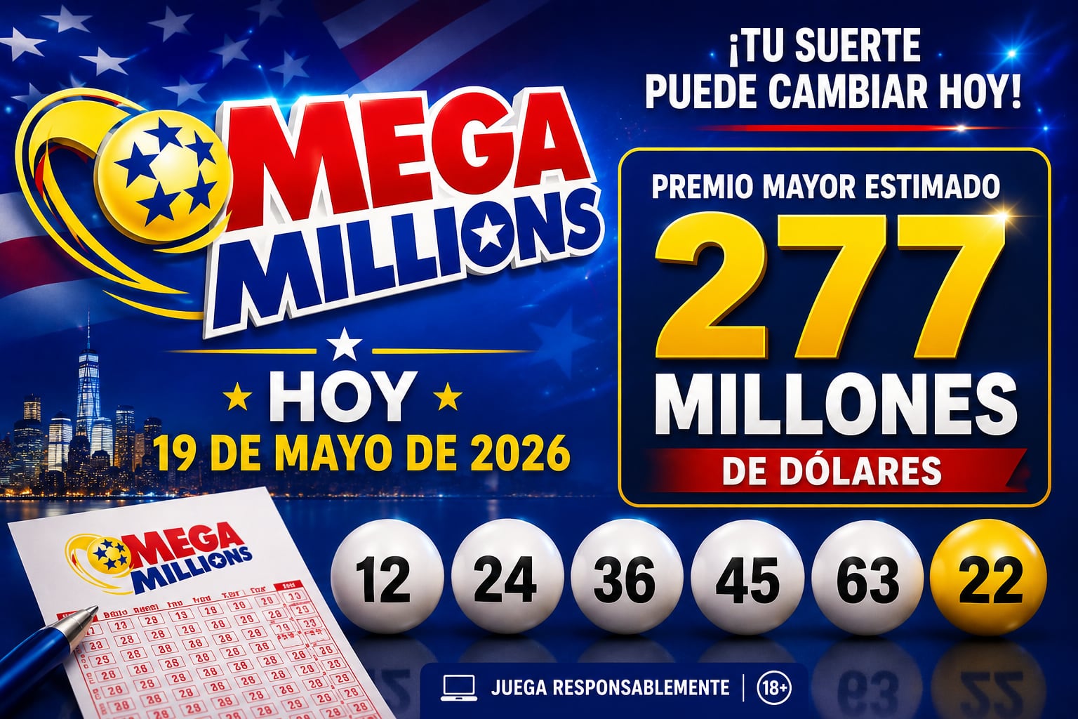 No te pierdas el sorteo del Mega Millions de hoy 19 de mayo de 2026 (Imagen hecha por Gestión con apoyo de la IA Chat GPT)