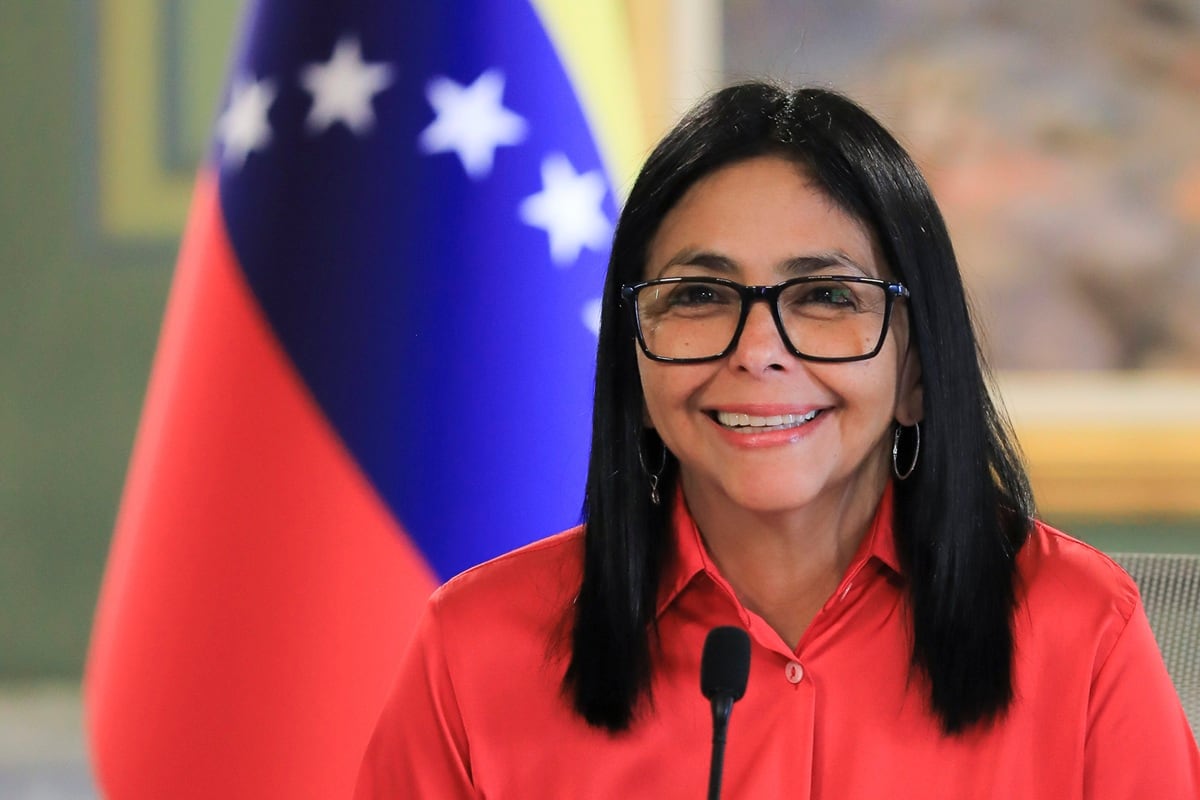 La presidenta encargada de Venezuela, Delcy Rodríguez, hablando durante un acto de gobierno, en Caracas, el 19 de enero de 2026. (Palacio De Miraflores / EFE)