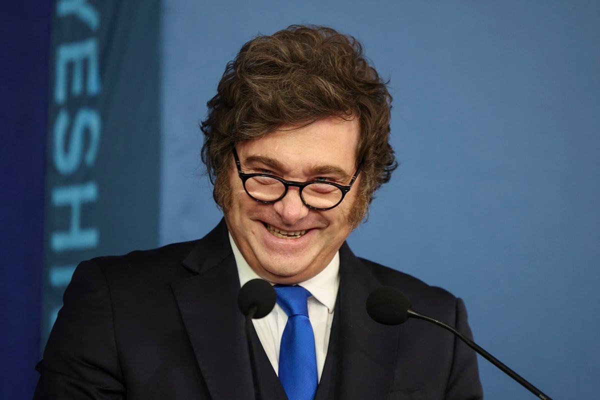 El presidente de Argentina, Javier Milei, durante un debate de la "Semana de Argentina" centrado en el liderazgo económico mundial y en expresar apoyo al Estado de Israel, en la ciudad de Nueva York, el 9 de marzo de 2026. (ANGELA WEISS / AFP)